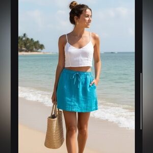 Caslon mini skirt with pockets turquoise size XL 100% Linen
